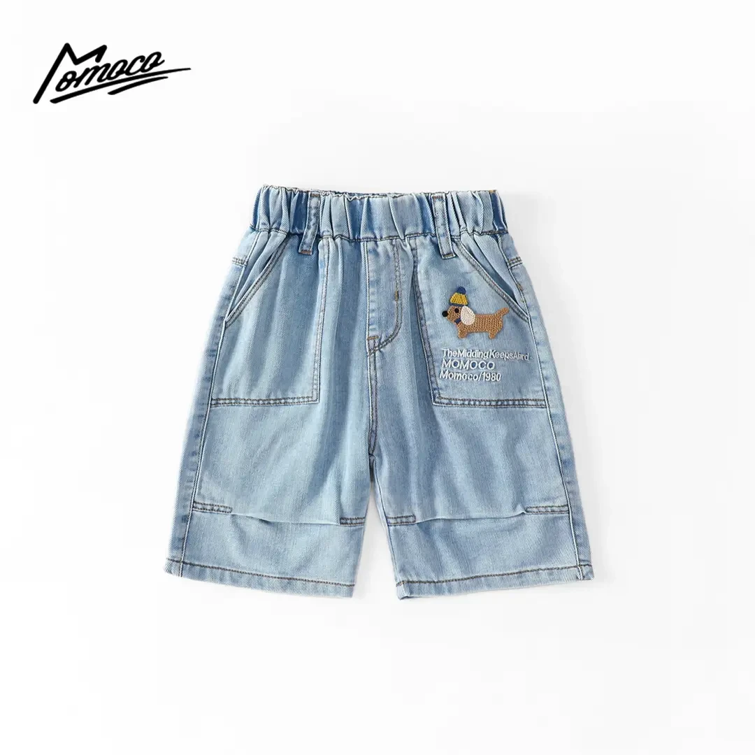 MOMOCO童装夏季男童可爱牛仔中裤时尚绣花小狗夏装77230352008