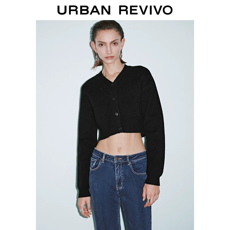 UR女装时尚气质烫钻V领短款针织开衫UYY940091