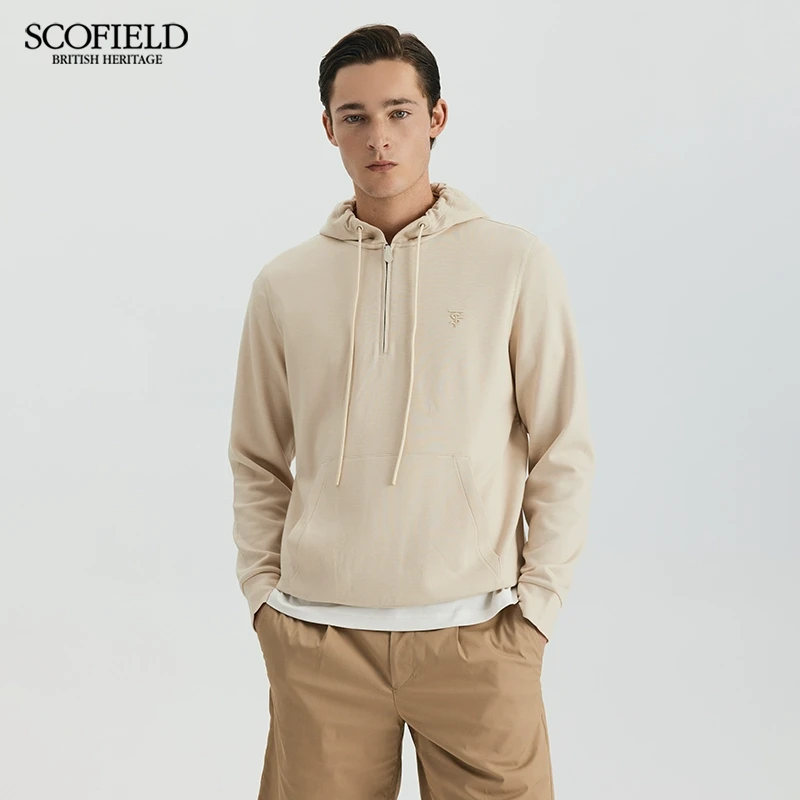SCOFIELD男装秋季新款连帽拉链舒适休闲通勤宽松套头美式卫衣