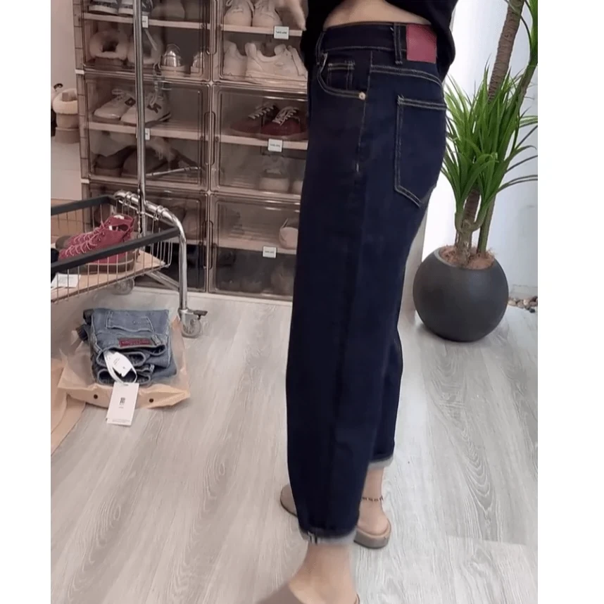 秋季新款深蓝色弹力哈伦裤大码胖mm梨型身材裤子显瘦宽松老爹裤子