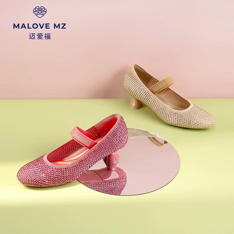 MALOVE MZ女鞋2025新款气质水钻高跟鞋女时尚宴会粗跟单鞋浅口