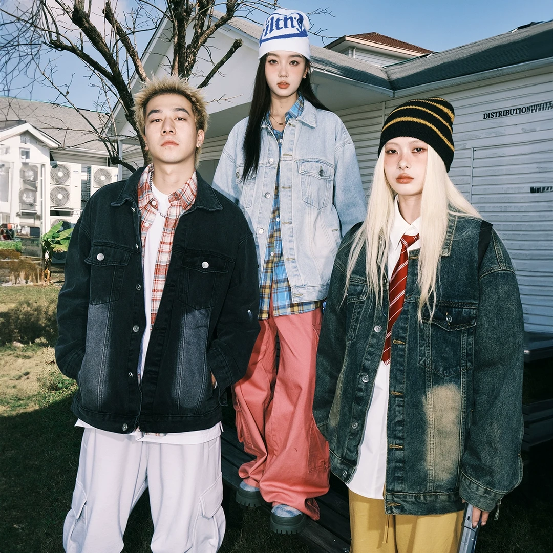 lemanism春季情侣款cleanfit复古水洗做旧牛仔夹克外套