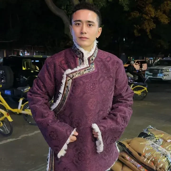 男士不起球不抽丝民族风藏式复古棕色系棉服外套