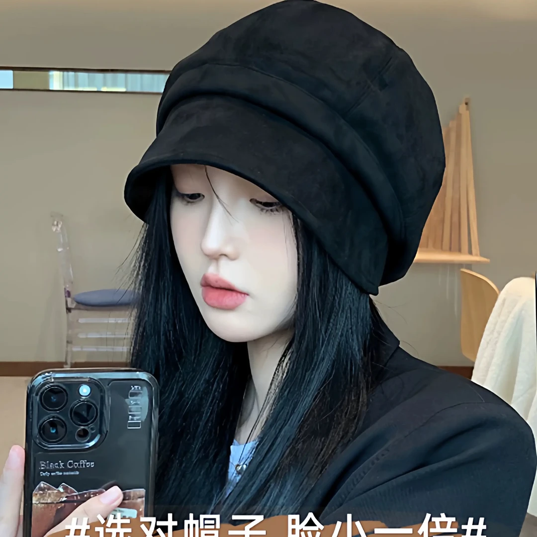 秋冬显脸小麂皮绒大头围堆堆渔夫贝雷帽 均码（54-60cm）