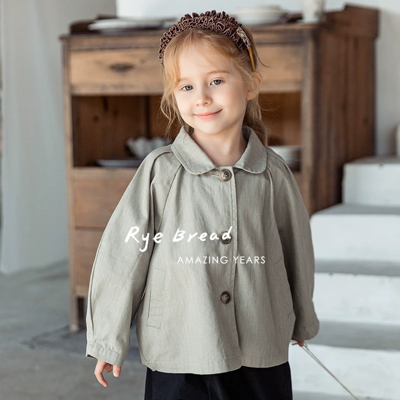 ryebread/黑面包童装 韩版女小童休闲纯色小众宽松外套 5春