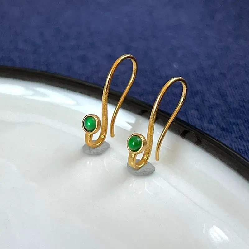 蛋面万能耳钩镶复古风耳饰品辣绿古典汉系元素新中式DIY耳环空托