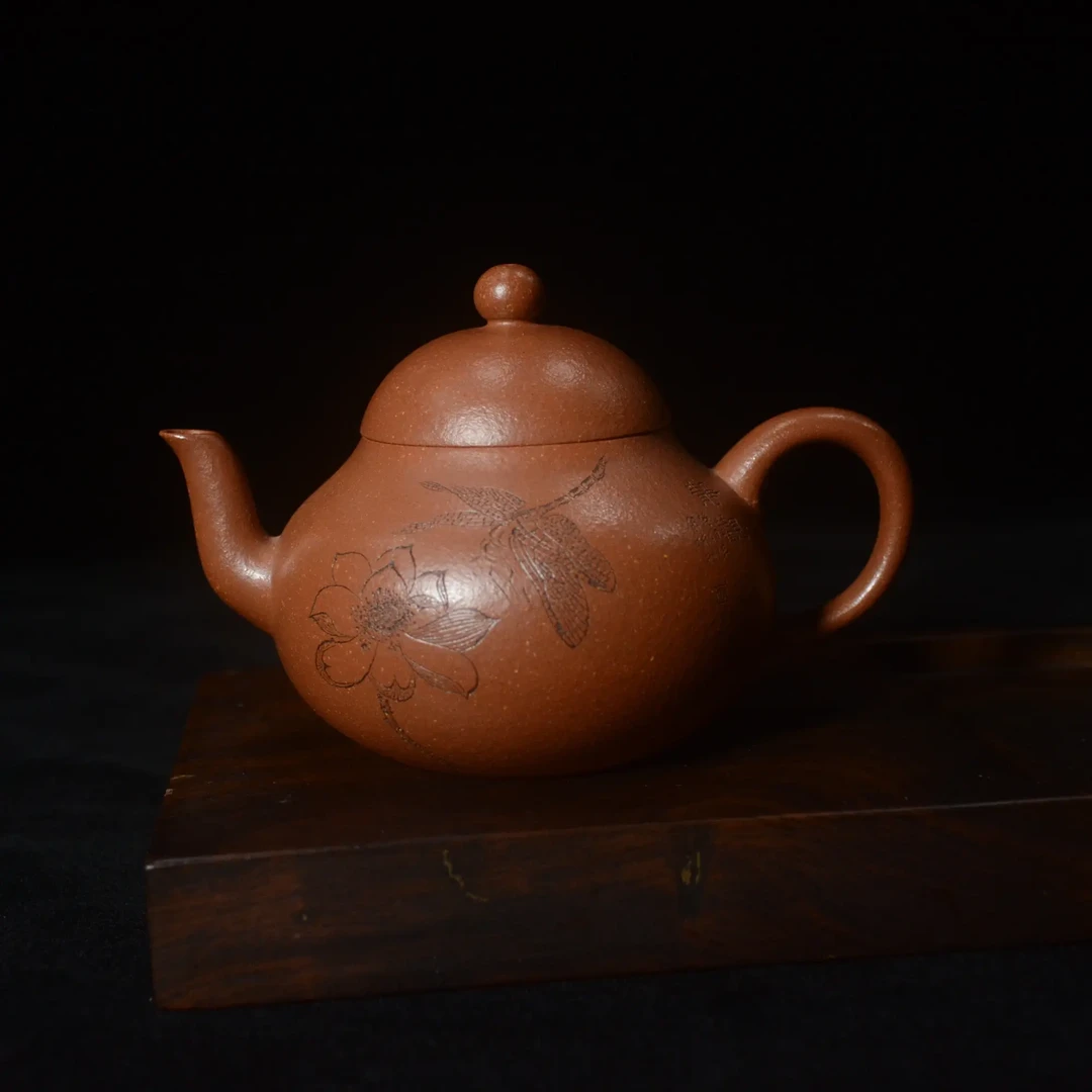 梨形原矿红降坡泥制作纯手工刻绘容量260CC泡茶壶茶具