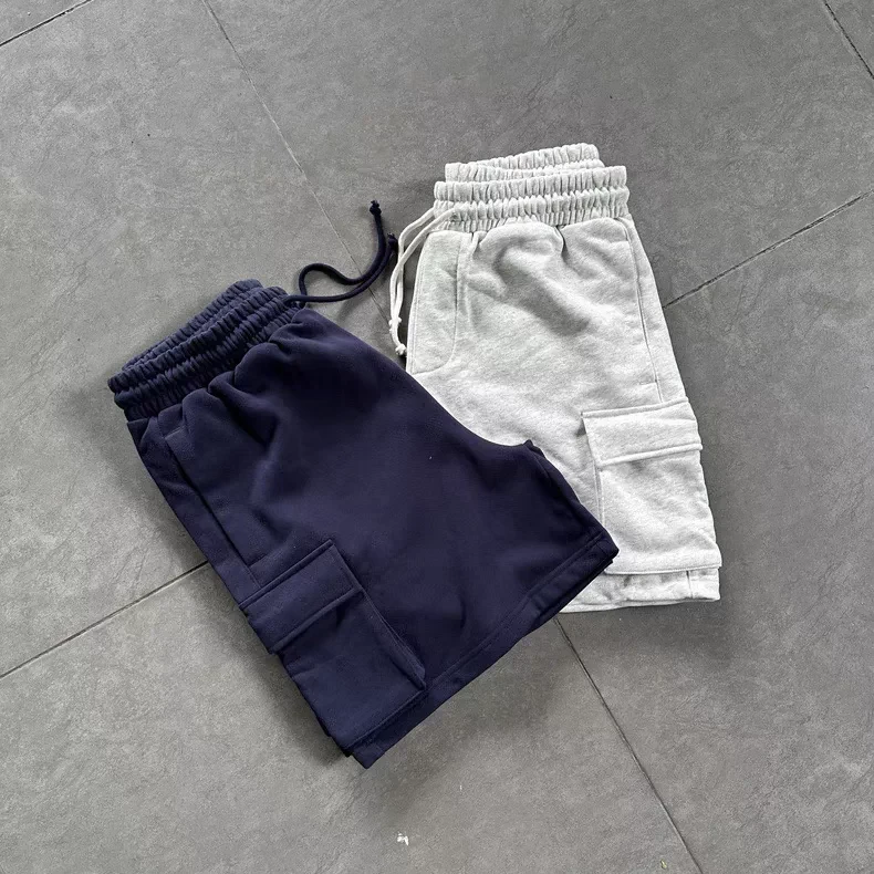 原版Kith 24SS 纯棉拉绒短裤字母LOGO刺绣 工装口袋 松紧腰抽绳