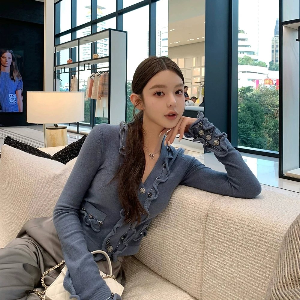 2/13「coco典藏千金」羊毛混纺 重工5-6小时手工管珠小香针织开衫