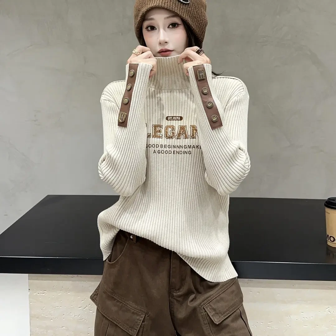 【堆堆领手工缝珠毛衣】6212重工百搭韩版针织衫宽松冬打底外穿洋气