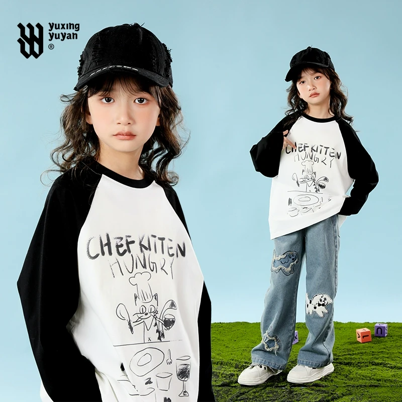 童装春装女童打底衫上衣2025春季新款儿童休闲插肩袖长袖t恤