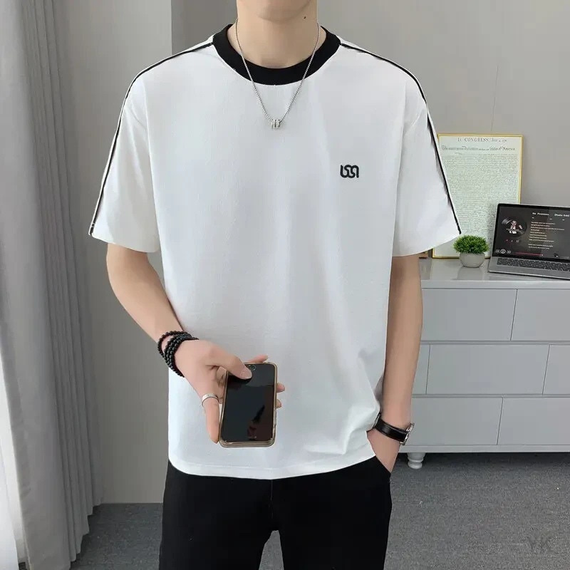 夏季宽松潮流青年男士百搭日常休闲运动时尚纯色男装T恤