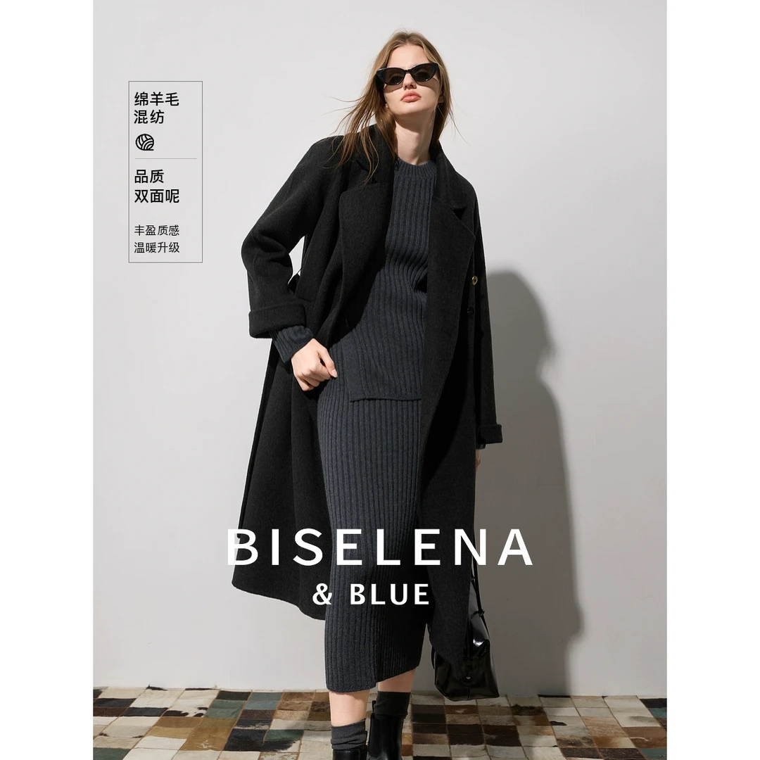 787G贝茜妮"暖奢老"复古绵羊毛双面毛呢外套女冬新款气质大衣