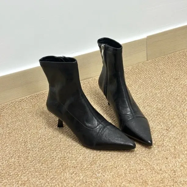 2025法式高跟细跟冬季低跟女尖头短靴靴子瘦瘦靴尖头秋冬简约16