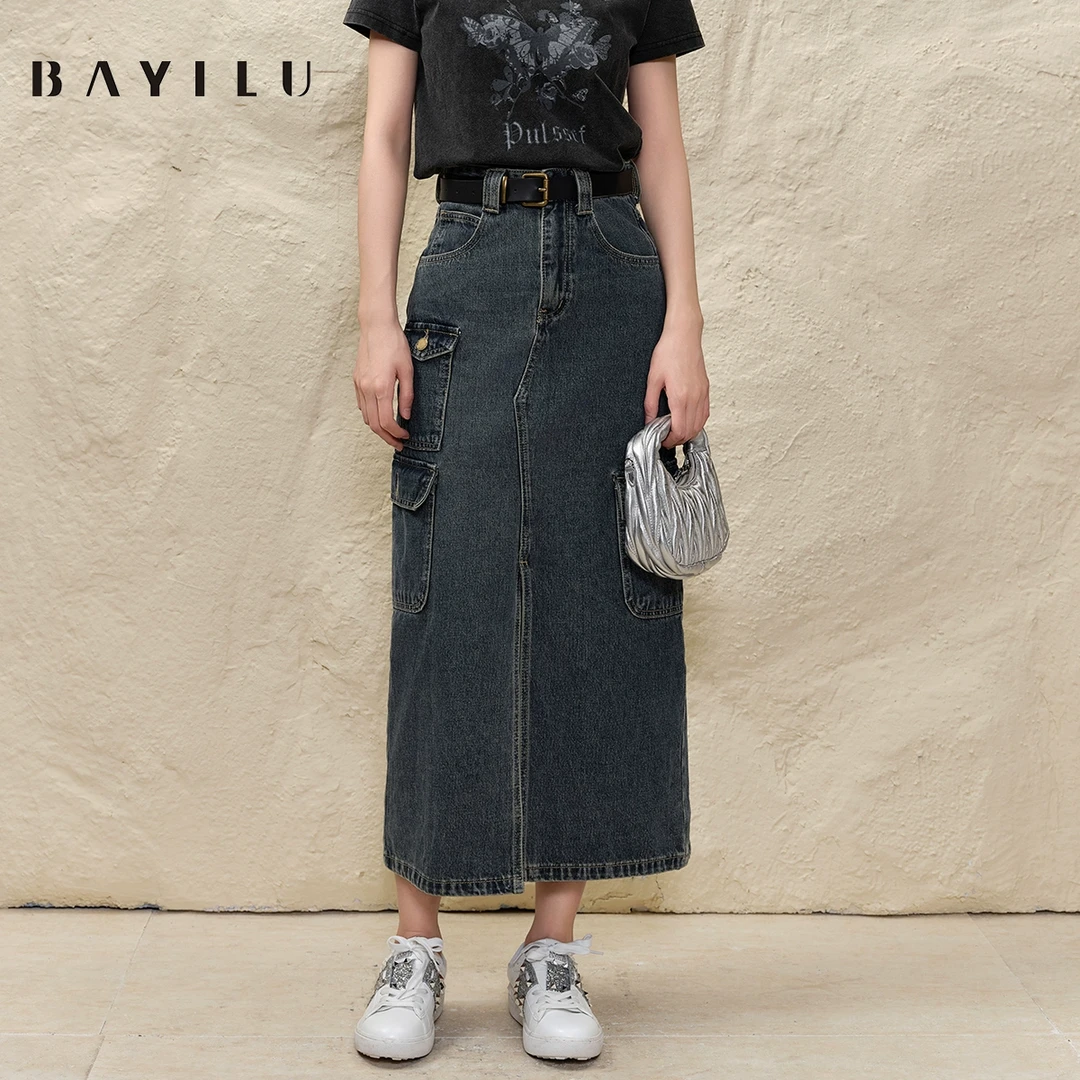 bayilu芭依璐2025春季新款牛仔半身裙高腰直筒裙91Q3820