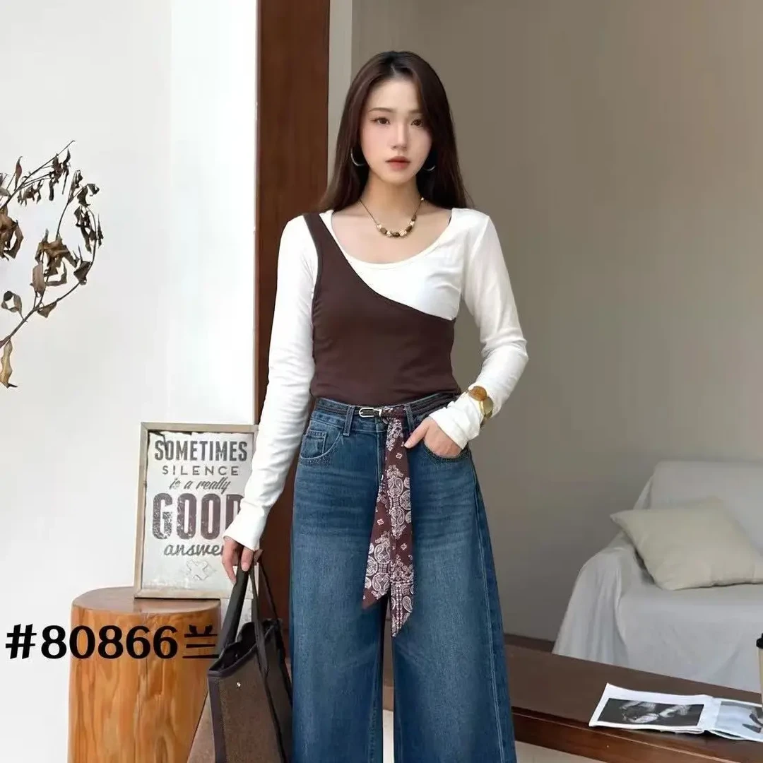 裤长92左右 萱韩80866秋款直筒牛仔裤