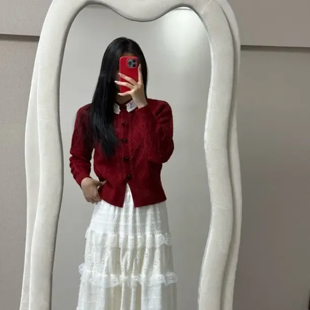 蝴蝶结针织女开衫款蝴蝶毛针织衫红色秋季女装短款