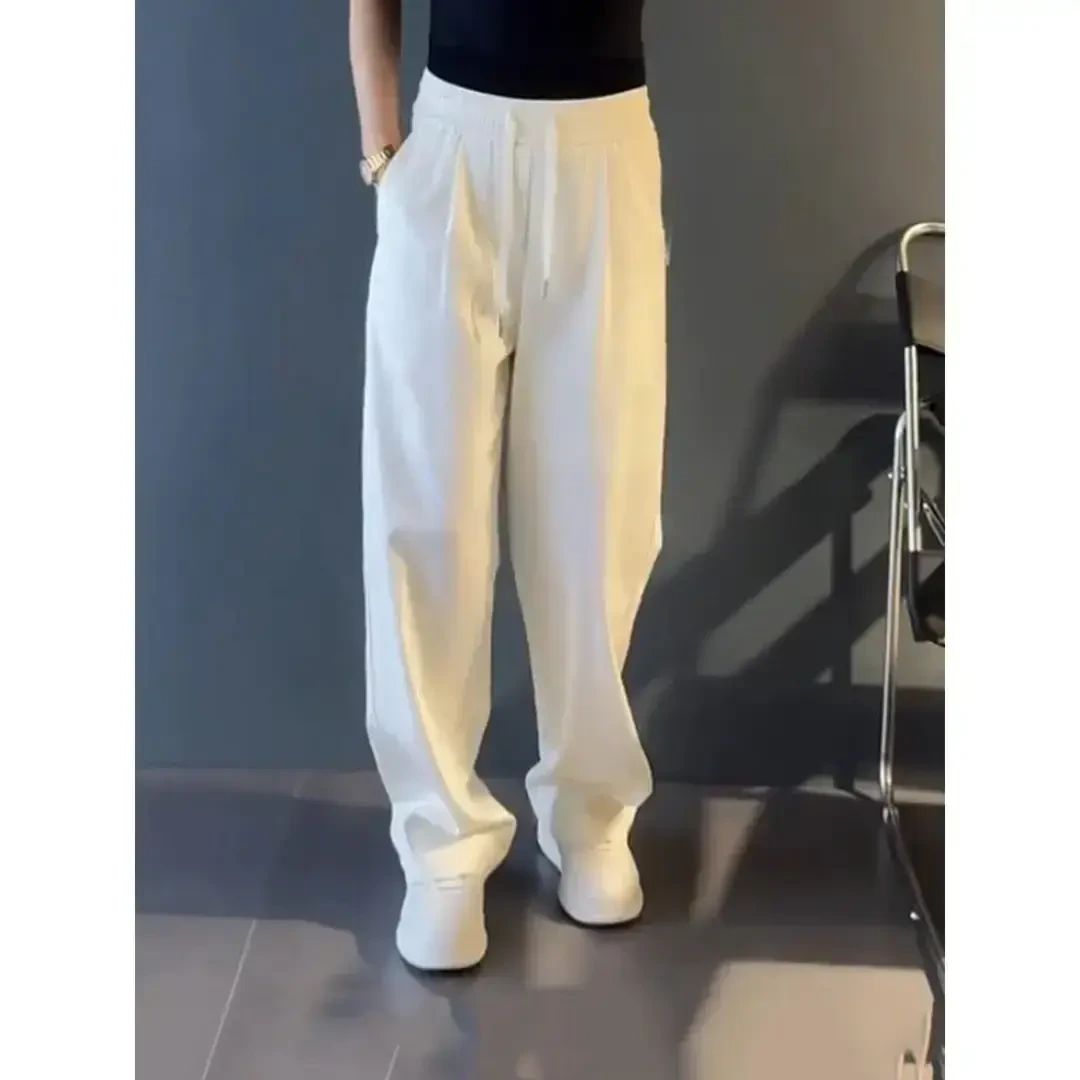 春季潮牌运动垂感阔腿裤男士休闲裤时尚百搭宽松纯色舒适直筒裤