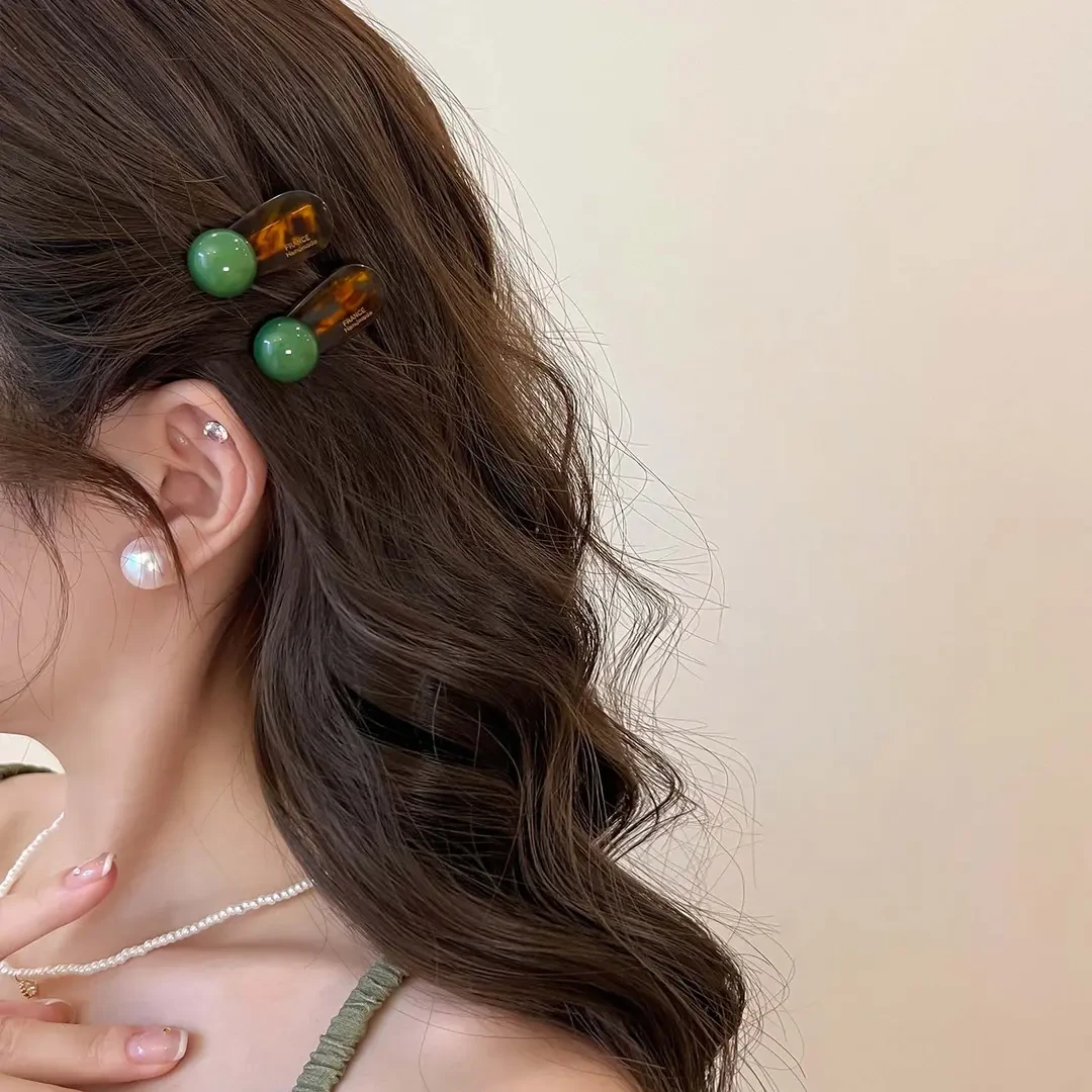 2025韩系边夹刘海夹夹子发饰新款碎发圆球氛围撞色发卡鸭嘴夹女