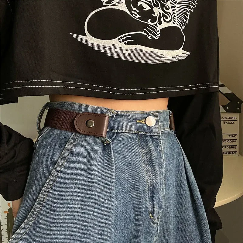ins风~懒人裤腰收紧女隐形无痕松紧弹力腰带男百搭收腰扣学生岑熠