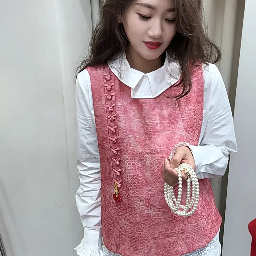 秋冬修身女新中式立领透气立体装饰女士马甲厚款