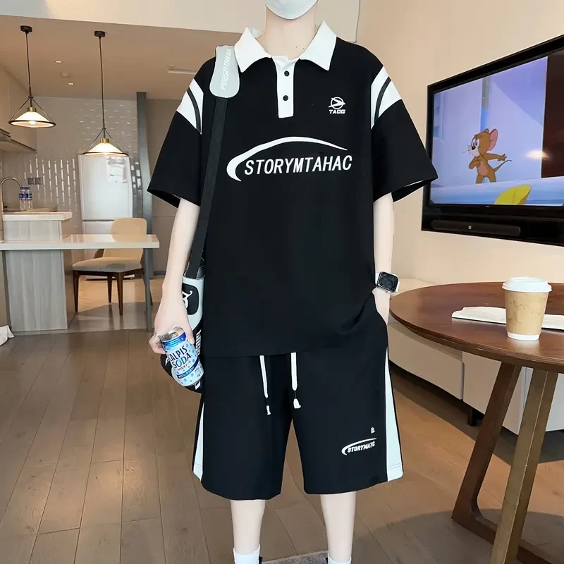 夏季初高中学生男孩休闲运动套装青少年短袖polo衫短裤男生一整套