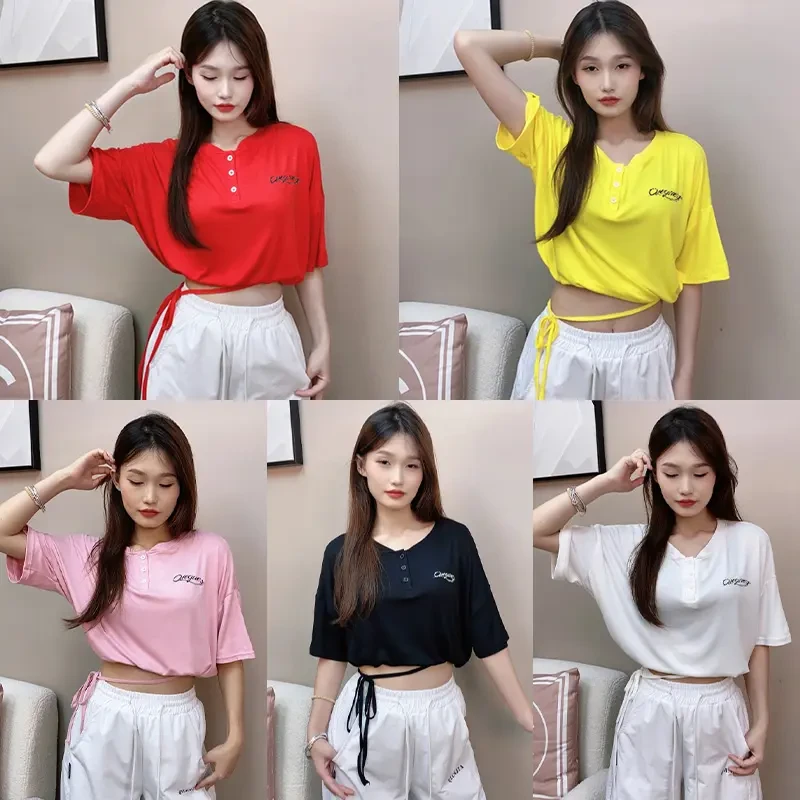 新款广场舞曳步舞跳舞衣服时尚运动百搭透气短袖团体服舞蹈服D002