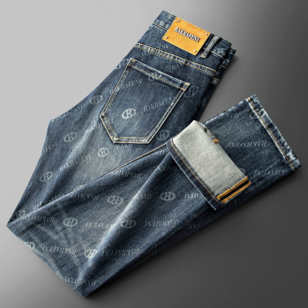 秋冬设计师款高端型男雅痞牛仔裤个性字母烧花男士休闲直筒牛仔裤