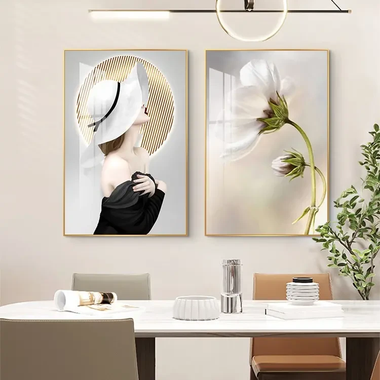 【酷莱】平面水晶餐厅两联直角现代饭厅挂卧室防水现代装饰画JH