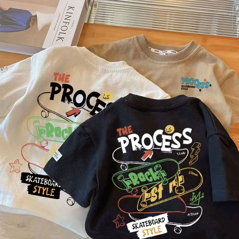 纯棉短袖T恤半袖新款儿童宽松中小宝宝薄款洋气上衣男孩男童潮酷t