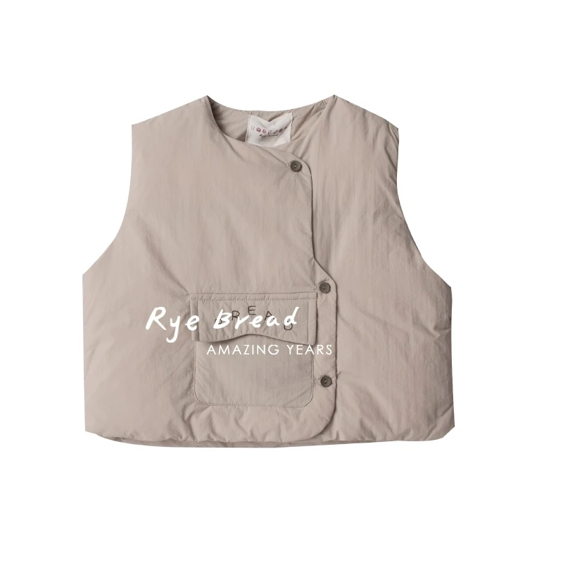 ryebread/黑面包童装 韩系白鸭绒男小童宽松保暖羽绒服马甲4冬