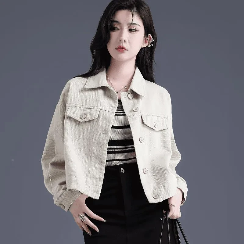 白色修身牛仔外套女新款秋季2025爆款时尚洋气小个子轻熟风高级感