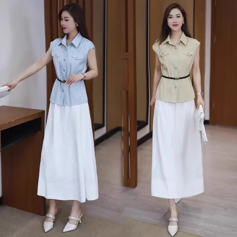 时尚套装裙女2025夏季新款时髦洋气短袖衬衫半身裙显瘦气质两件套