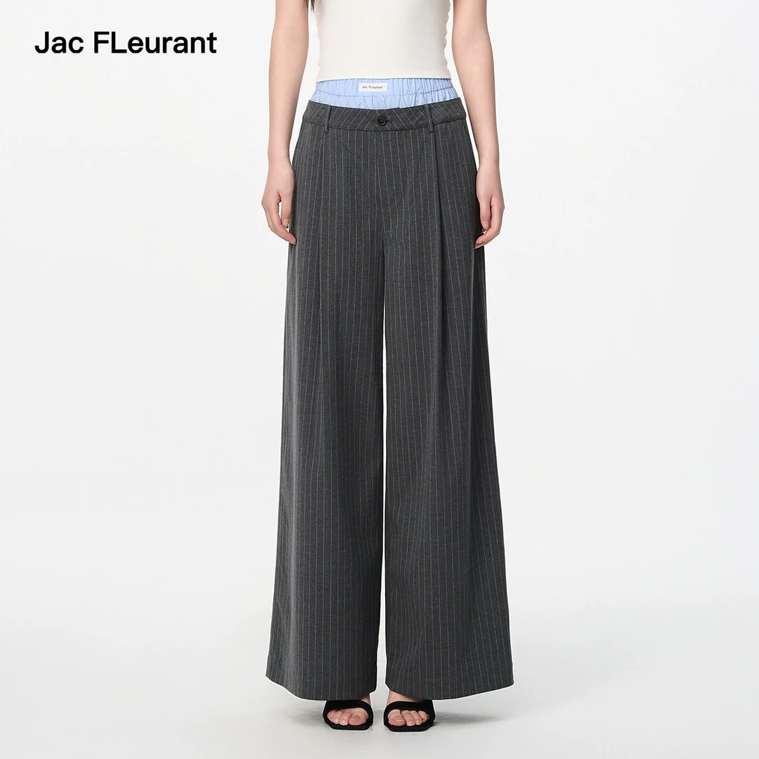 JAC FLEURANT2025春夏新品假两件拼接双腰条纹西裤