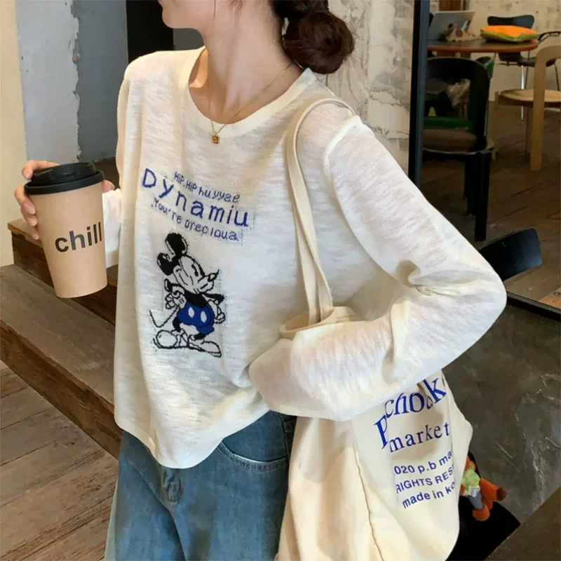 慵懒风休闲卡通图案宽松印花薄款防晒t恤女2025夏季新款减龄上衣