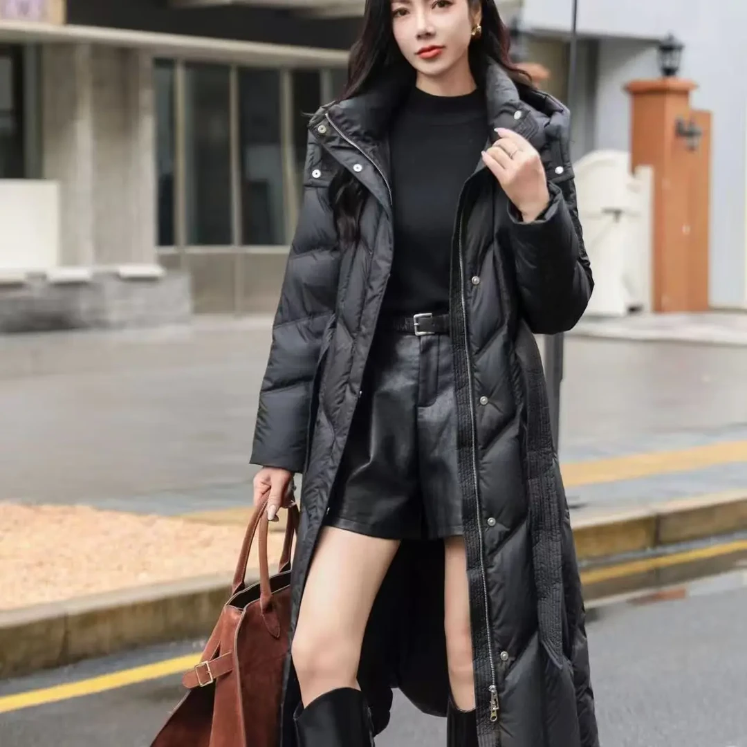 冬季连帽白鸭绒加厚保暖时尚宽松显瘦过膝长款女