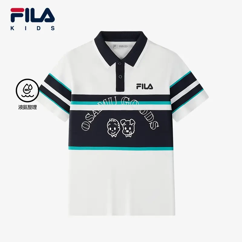 FILAKIDS夏季运动儿童休闲印花中大童针织短袖POLO衫K12B524102