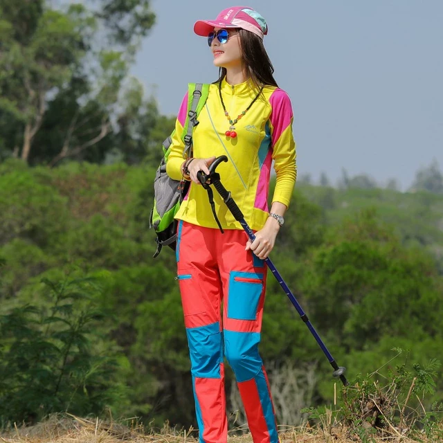 户外登山运动套装女长袖速干衣排汗透气爬山徒步行山防嗮快干衣裤