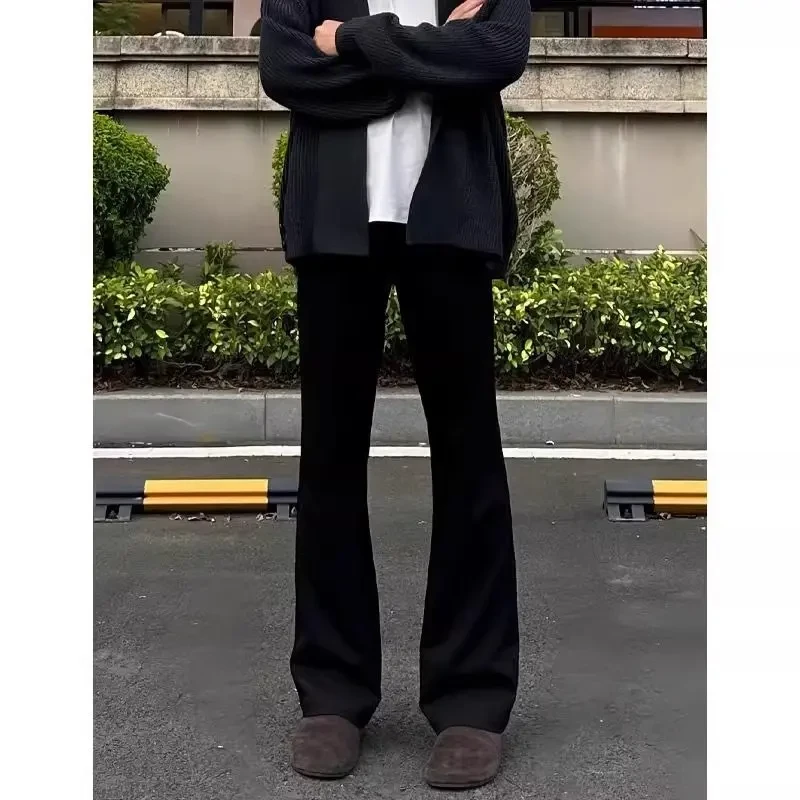 痞帅裤子男春秋cleanfit微喇薄西裤垂坠直筒休闲弯刀裤男生男士