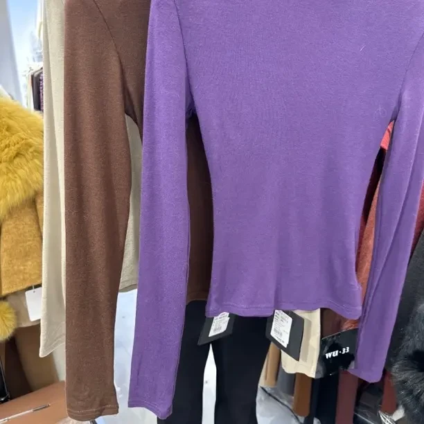 半高领长袖加绒T恤女不加绒