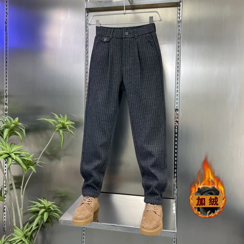 【专柜品质】冬季新款抗寒防风保暖轻奢商务休闲平脚裤高端休闲裤男