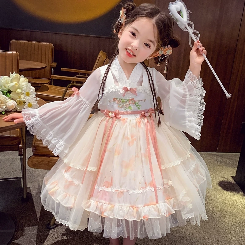 【春日花神】【现货】米米哈罗女童立体花朵公主裙国风汉服套装C25107