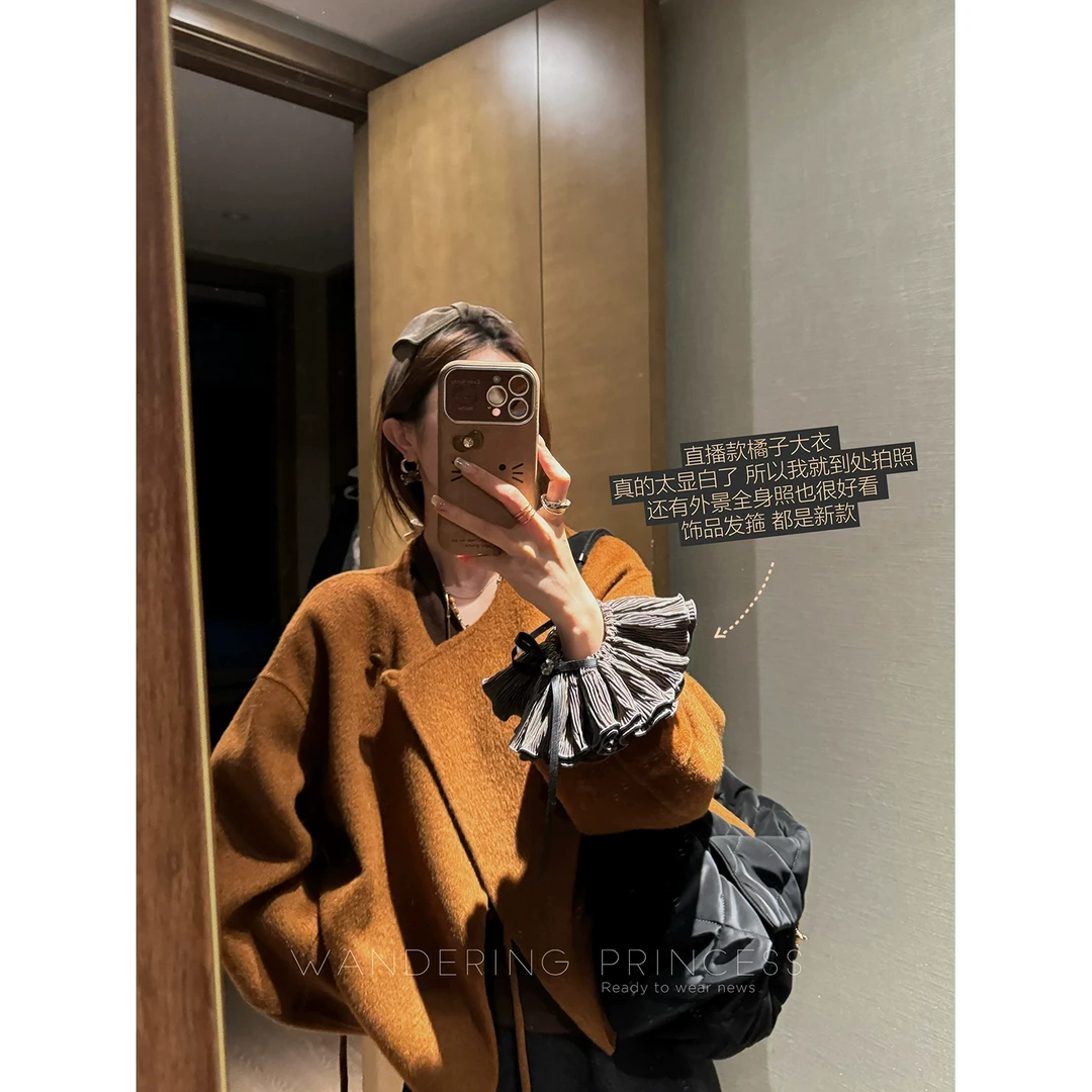 钱美西 1OO%高支敲细澳毛慵懒风系带双面呢短款大衣M02282