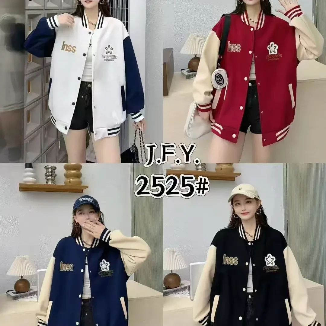 2525秋季新款可爱拼色职场休闲欧美风棒球服外套