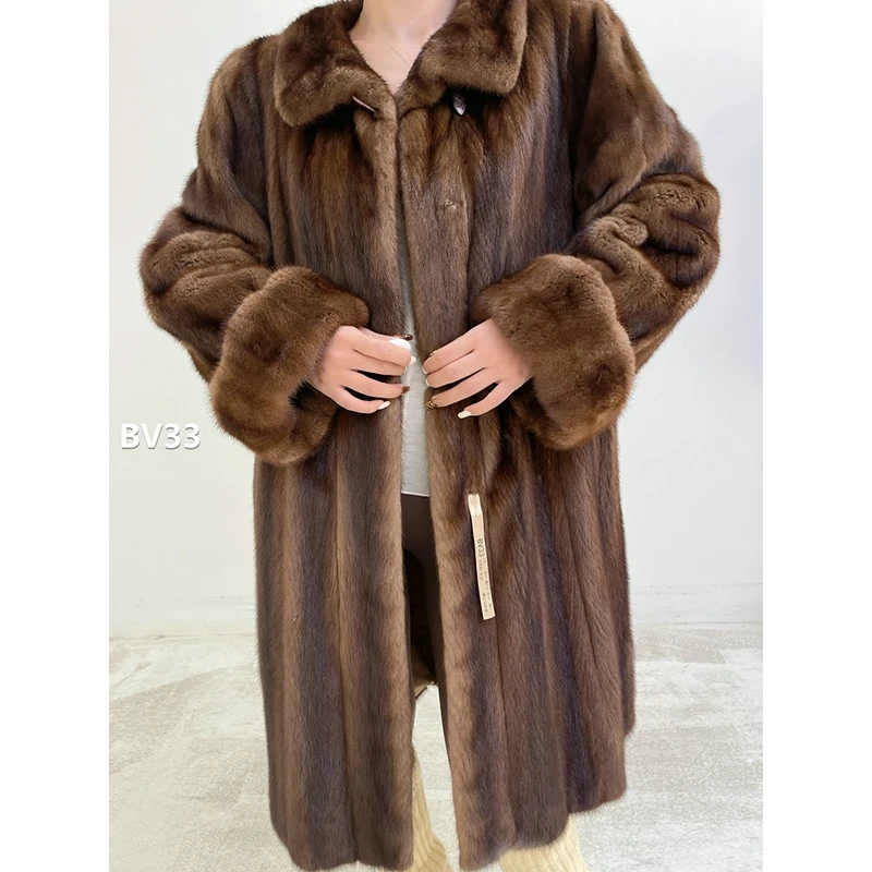 XXXX【BV33】L码 冷茶棕长款全抽貂皮大衣（肩40胸108衣98袖60）