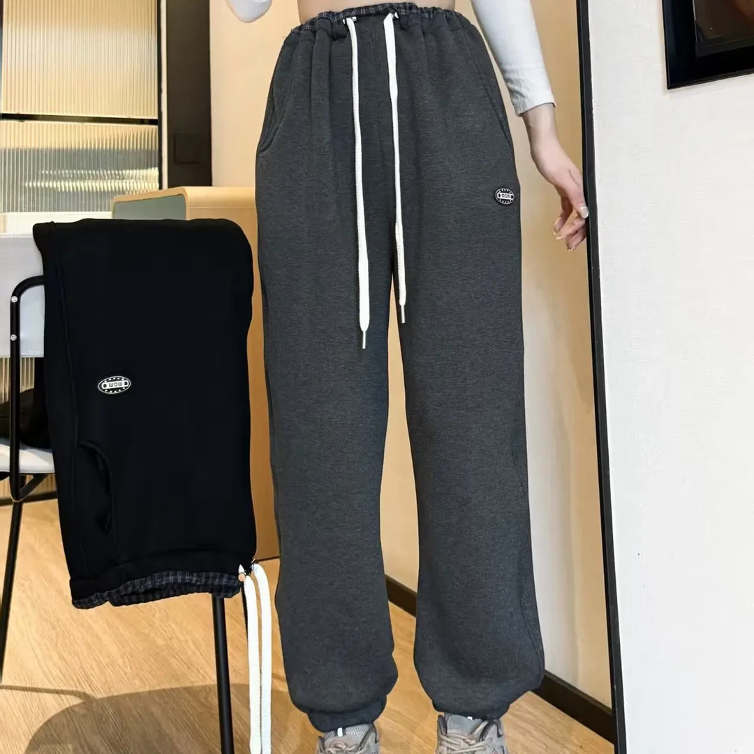 64292孕妇装大码女装加绒加厚冬季简约百搭显瘦束脚休闲裤