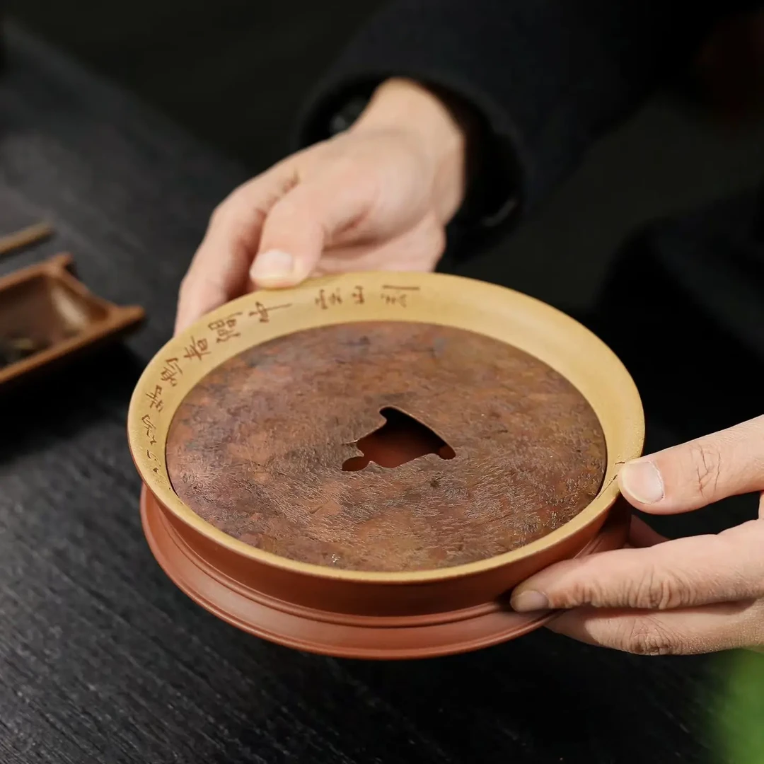 宜兴紫砂壶小型家用承茶盘干泡台壶垫壶托手工刻绘壶承储水