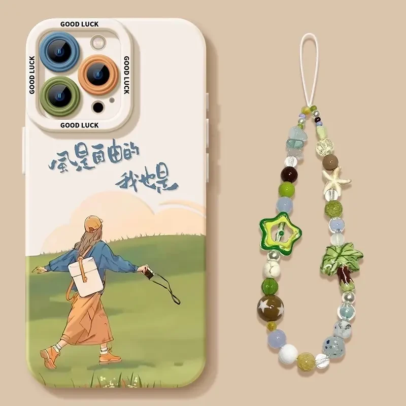 自由奔跑女孩手机壳适用于苹果16/iPhone15硅胶软壳13可爱12趣味
