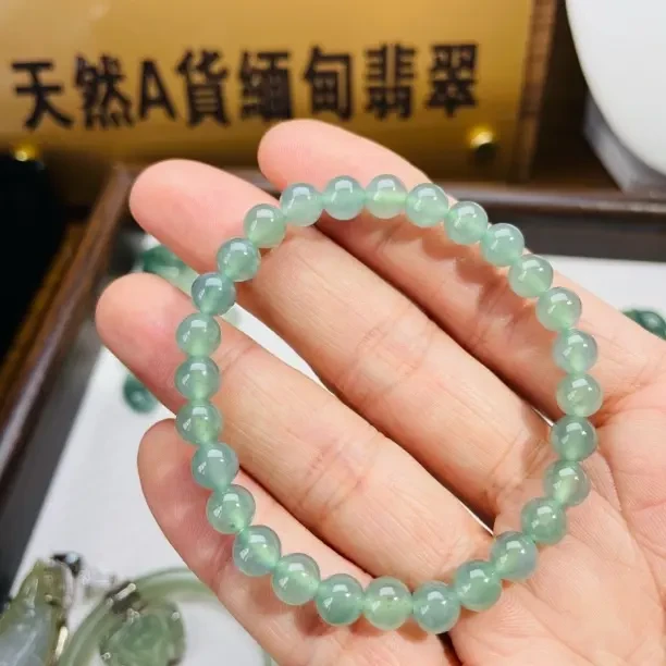 天然A货翡翠高冰天空蓝珠串手链