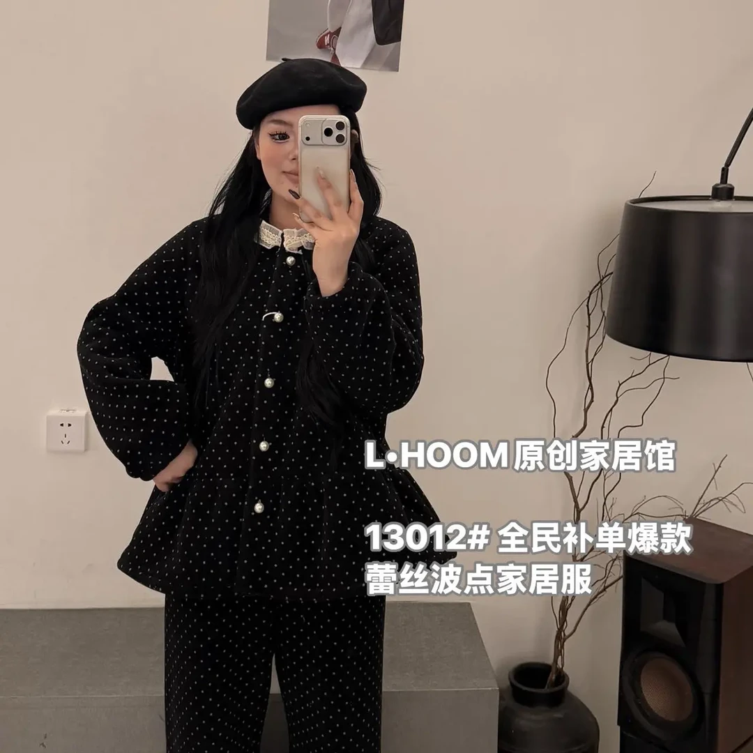 冬季三层夹棉加厚小香风可外穿女士保暖家居服套装